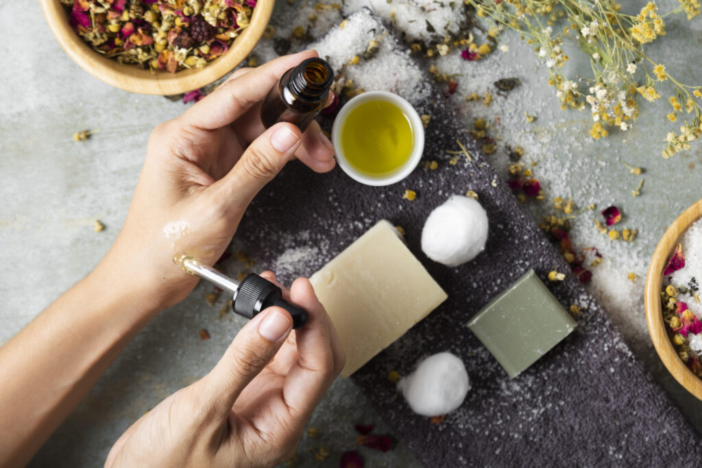 woman-using-different-skincare-products